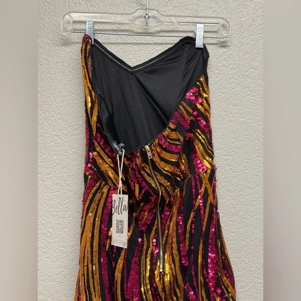 Bella Barnett Sequin Strapless Dress in Fuchsia, Gold and Black size M - Picture 11 of 15